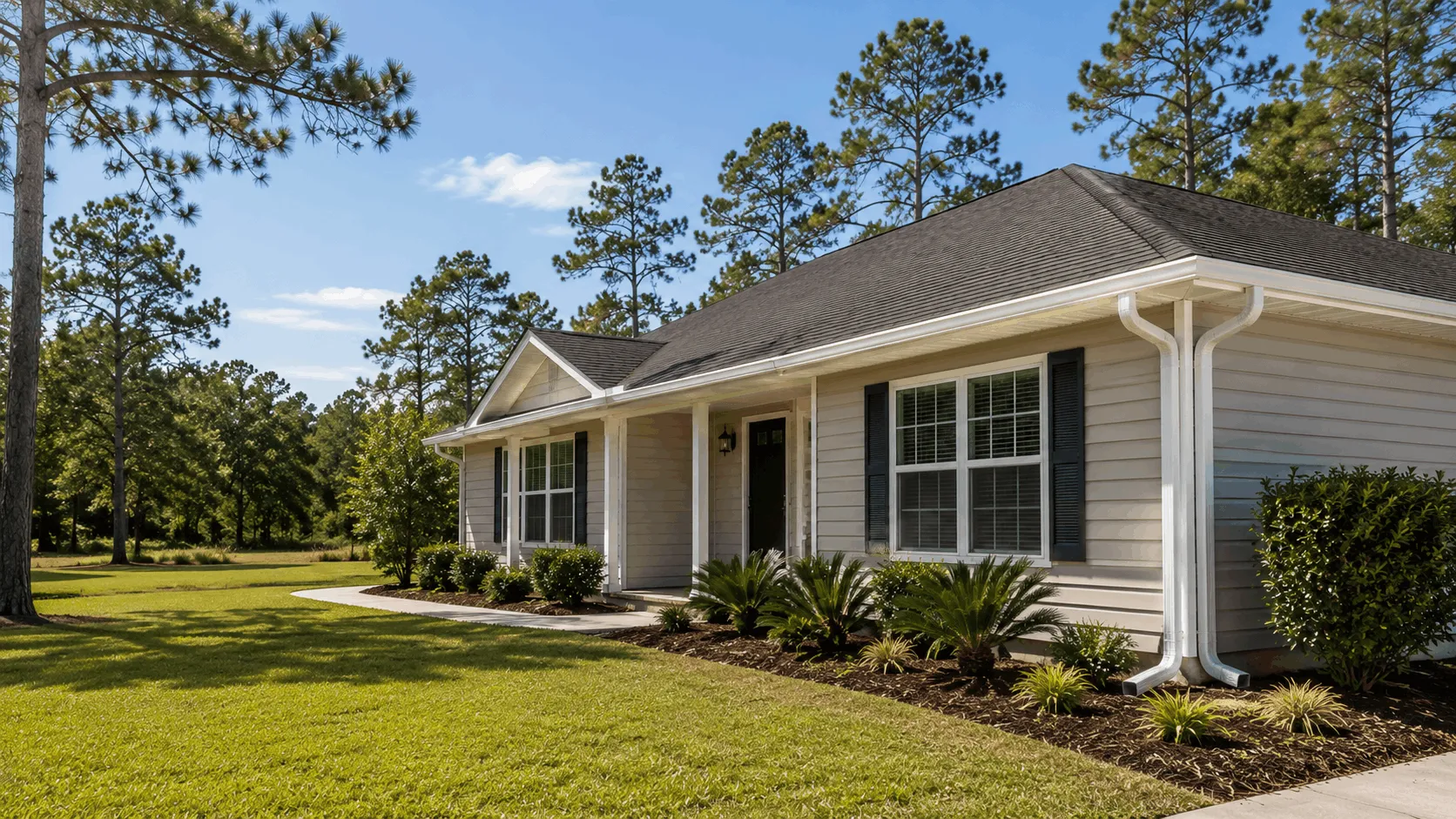 Alford home on a narrow in-town lot with gutters along the eave