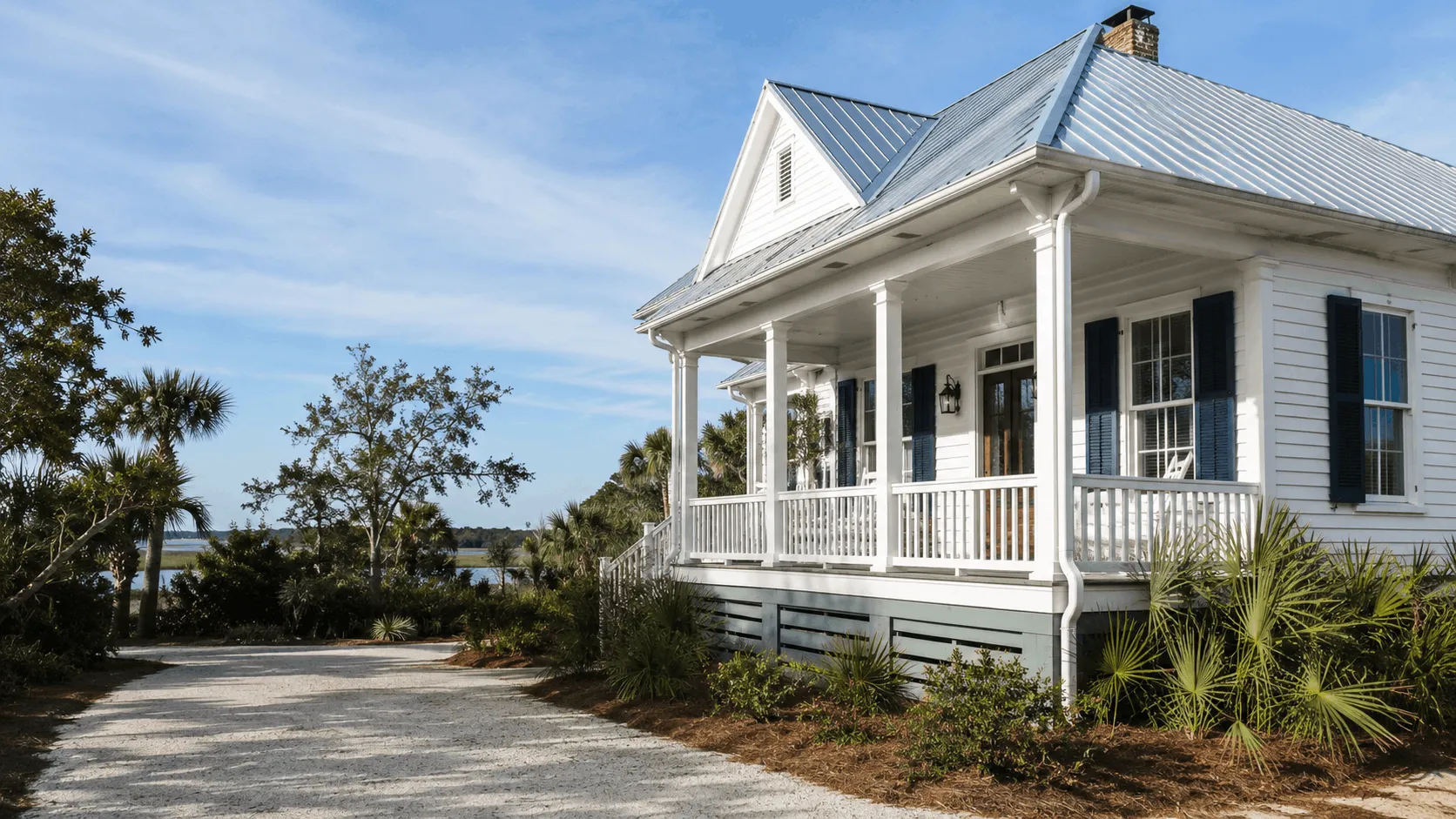 Apalachicola building with gutters along an older roofline