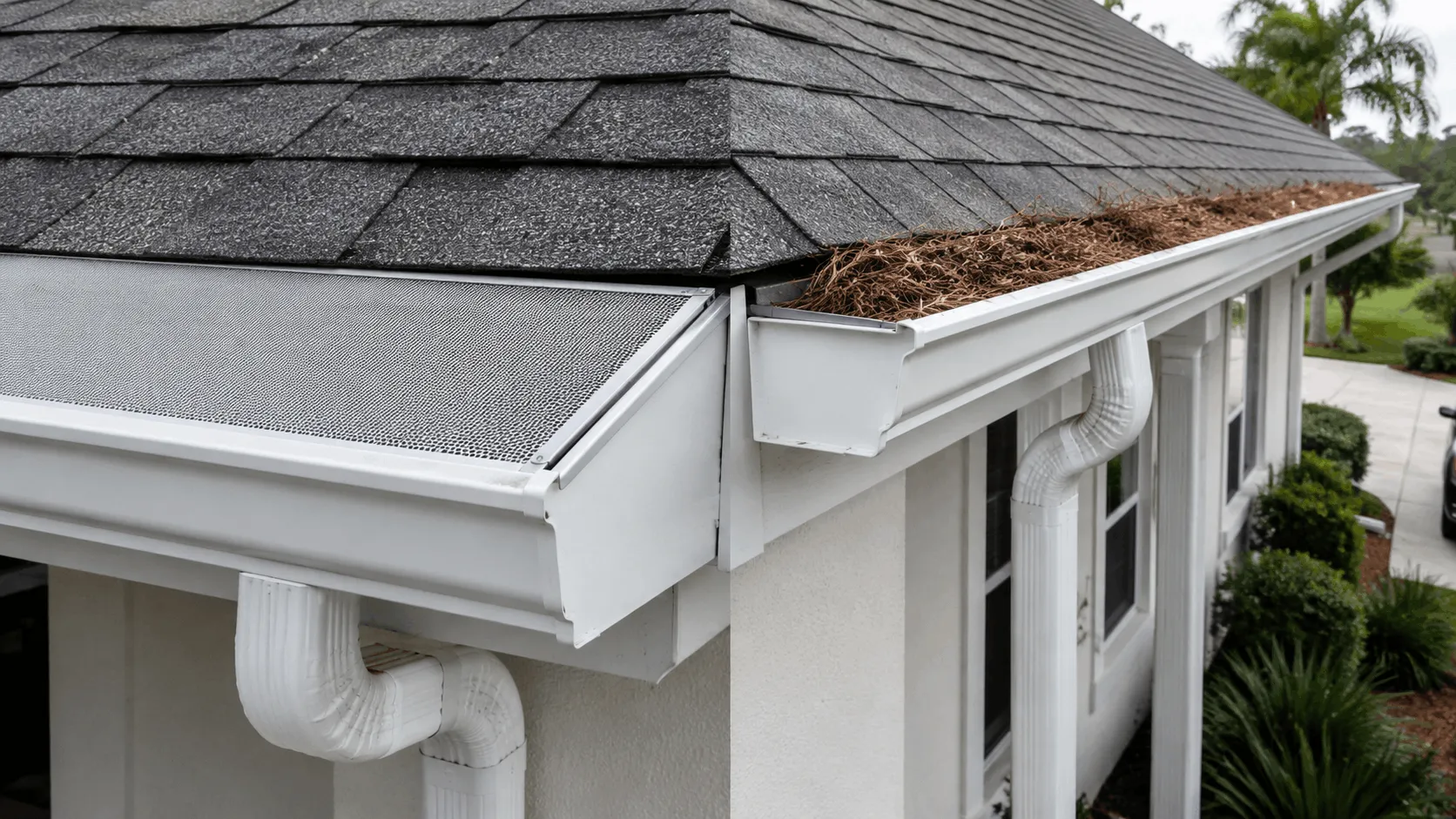 Micro-mesh gutter guard installed along a residential roofline