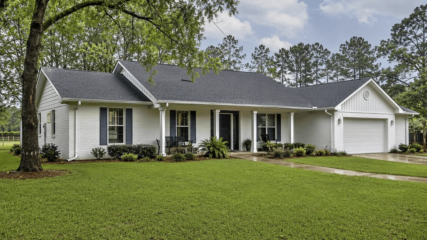 Altha property with beds running along the foundation