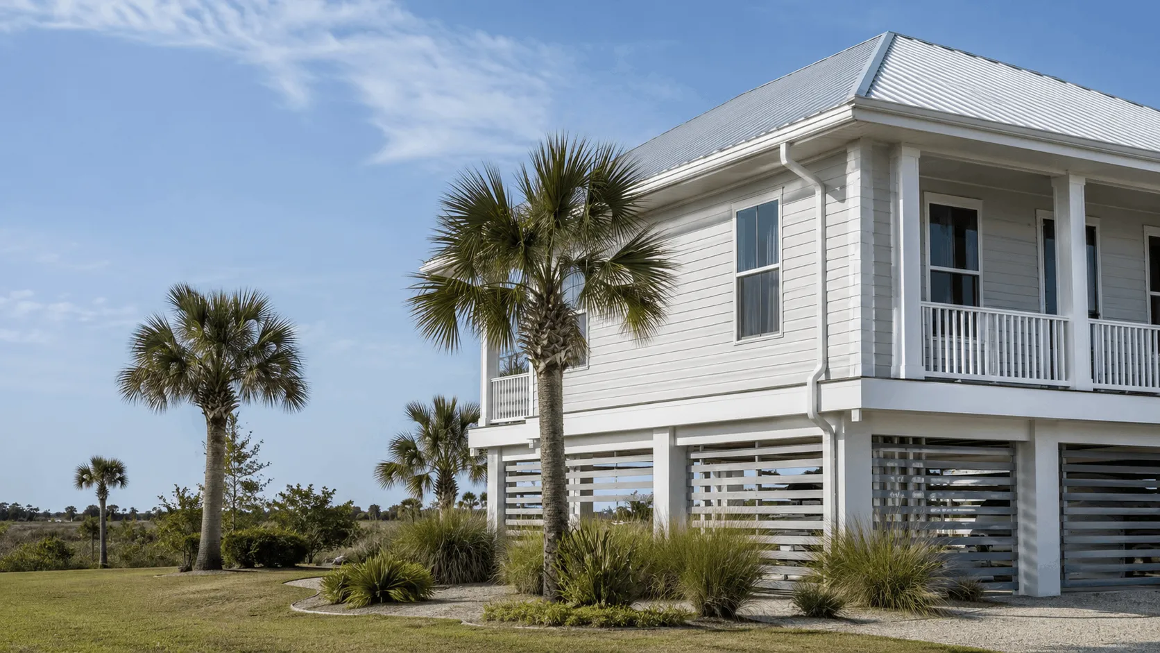 Carrabelle property with an exposed roofline near the water