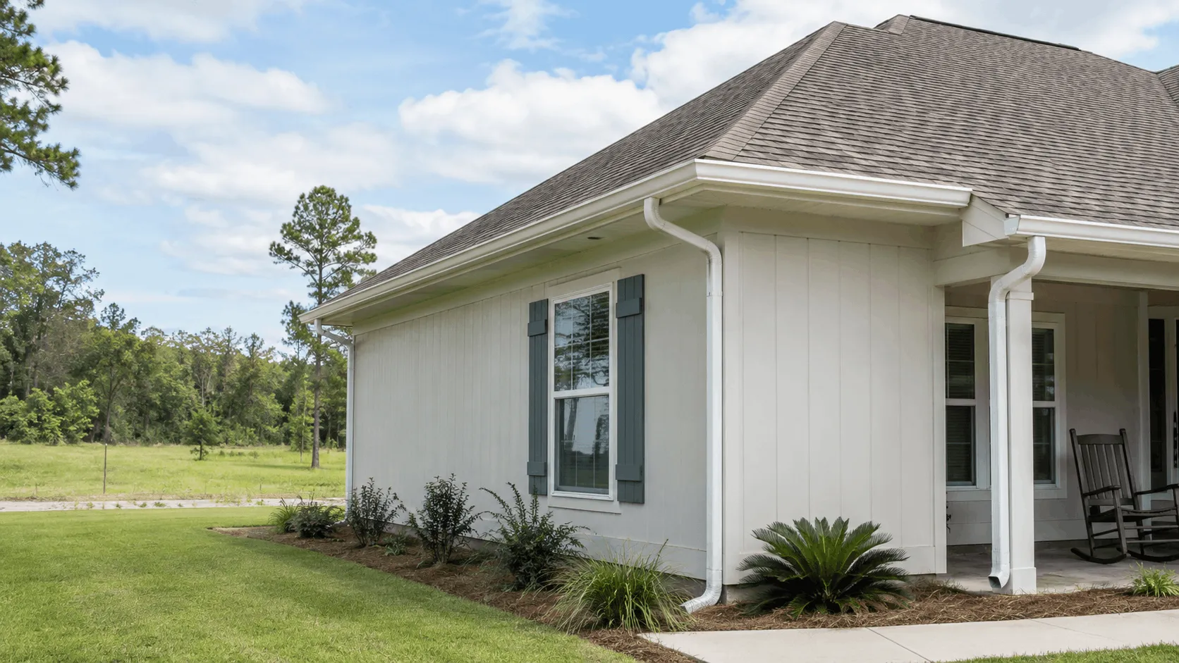 Cottondale home with a continuous gutter run along the eave