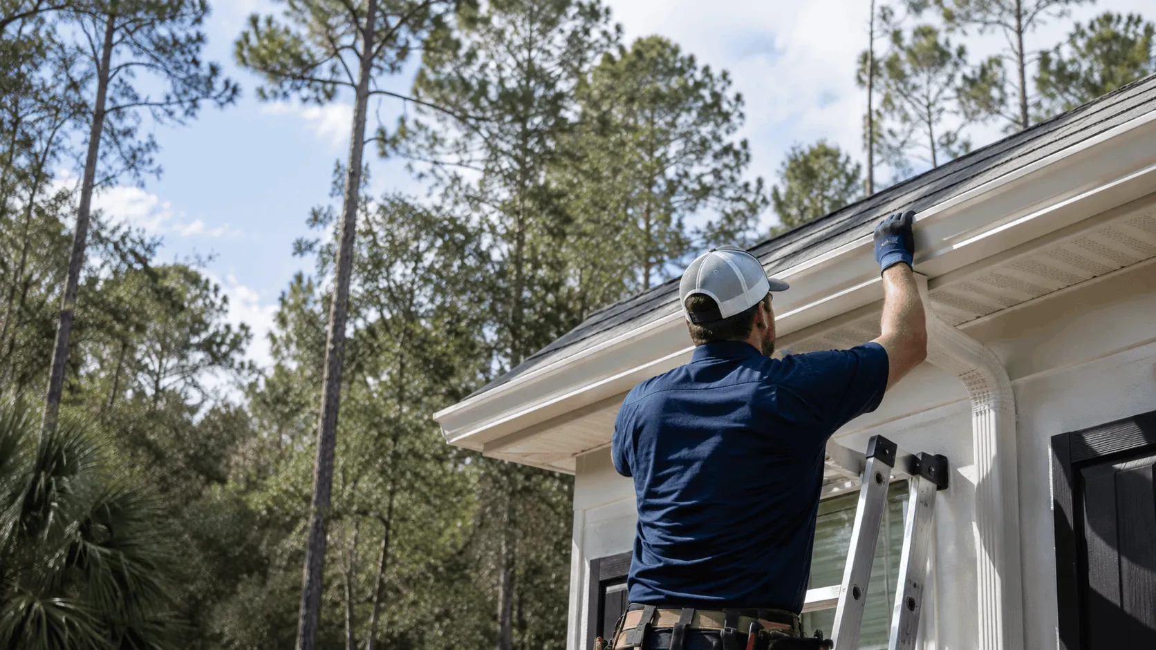 Gutter guard installed along a residential gutter section