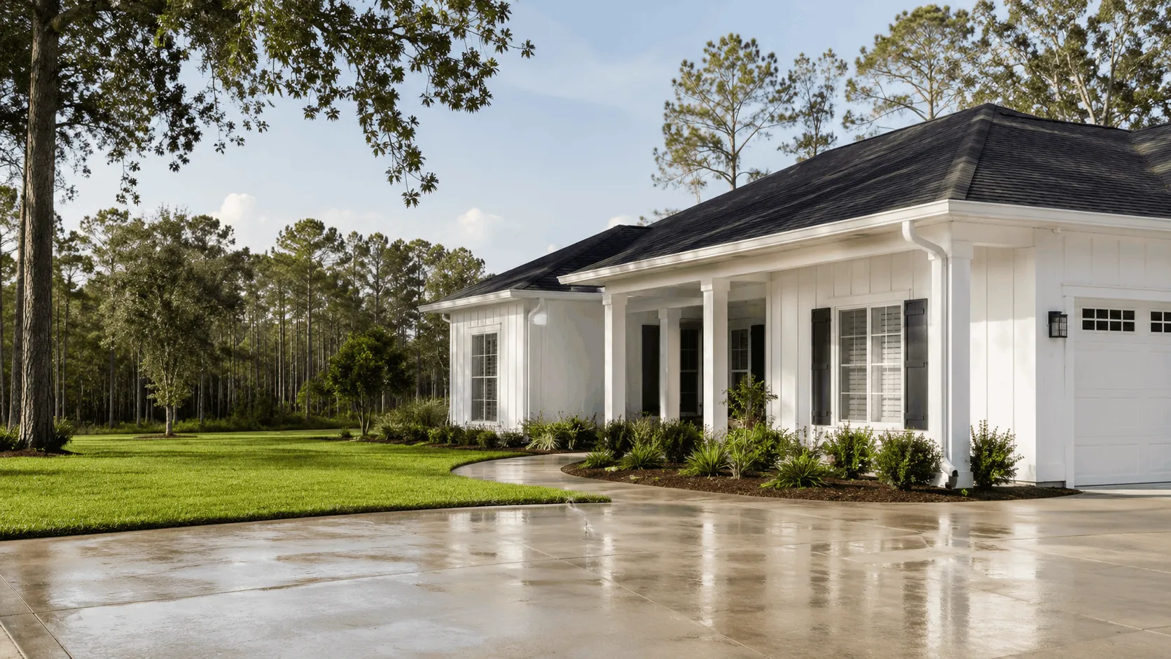 Seamless gutter run along the roofline of a North Florida home