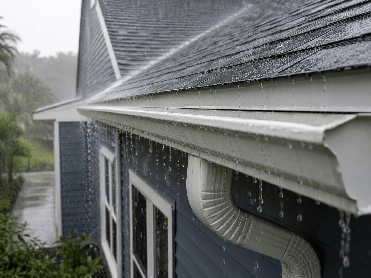 Rain running off a Calhoun County roofline