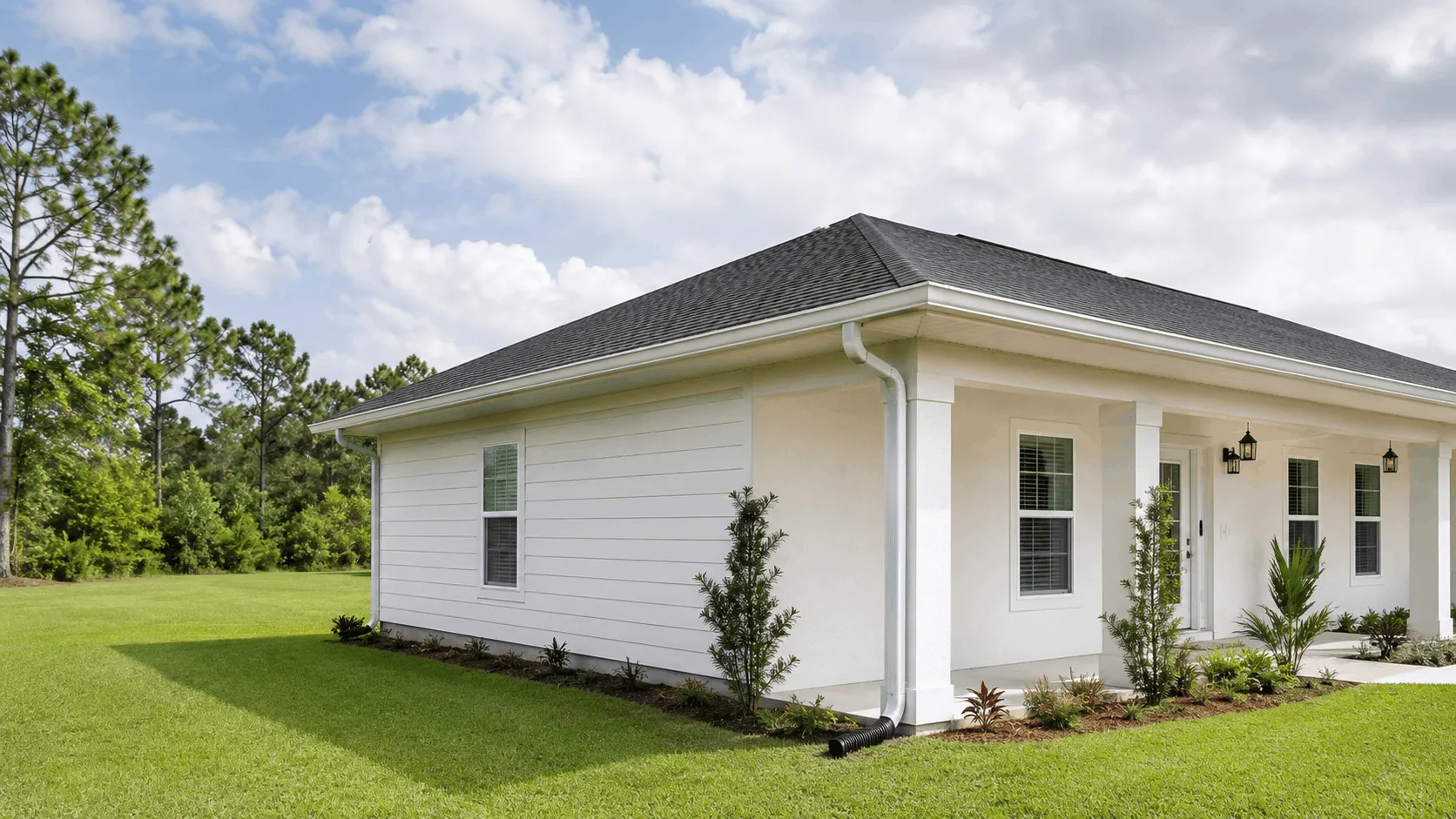 Sneads home with a screened porch and gutters along the roofline