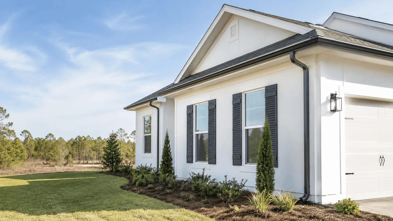 Springfield ranch home with a long straight gutter run along the eave