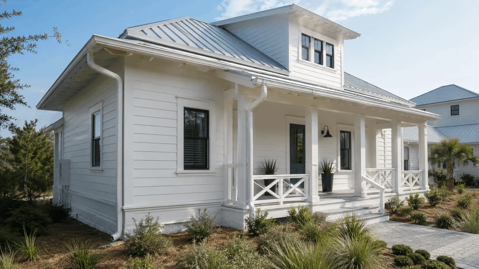 Walton County home with seamless gutters along the roofline